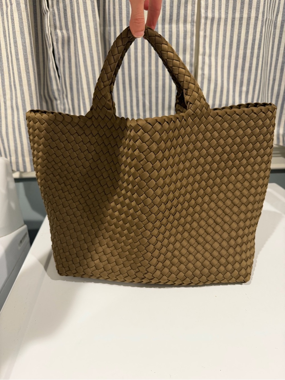 Naghedi Woven Top-Handle Tote Bag in Brown